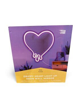 Drippy Heart Light Up Neon Wall Mirror USB-Powered LED Wall Hanging 12.7"x14"